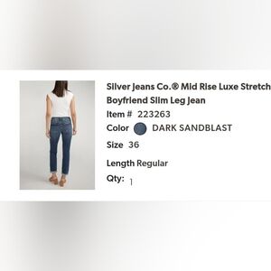 NWOT Silver Jeans Dark Sand Women Boyfriend Slim Leg Jeans W36/L29